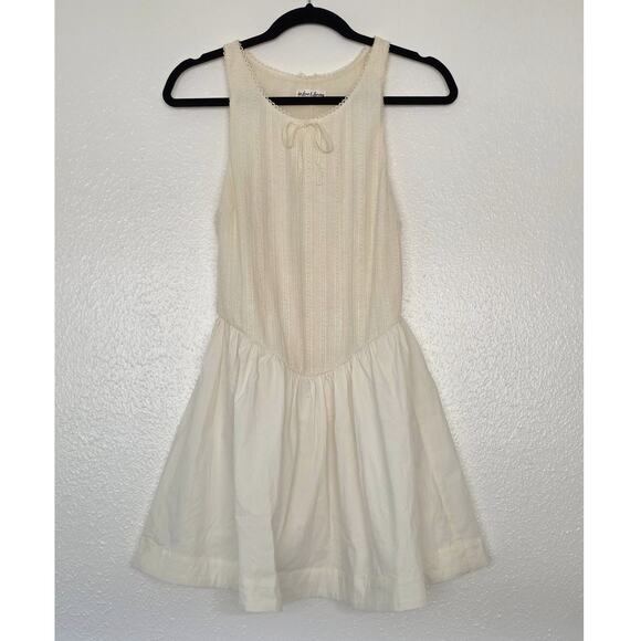 For Love & Lemons Billie Pointelle Mini Dress in Cream Drop Waist Poplin Knit - Picture 3 of 15